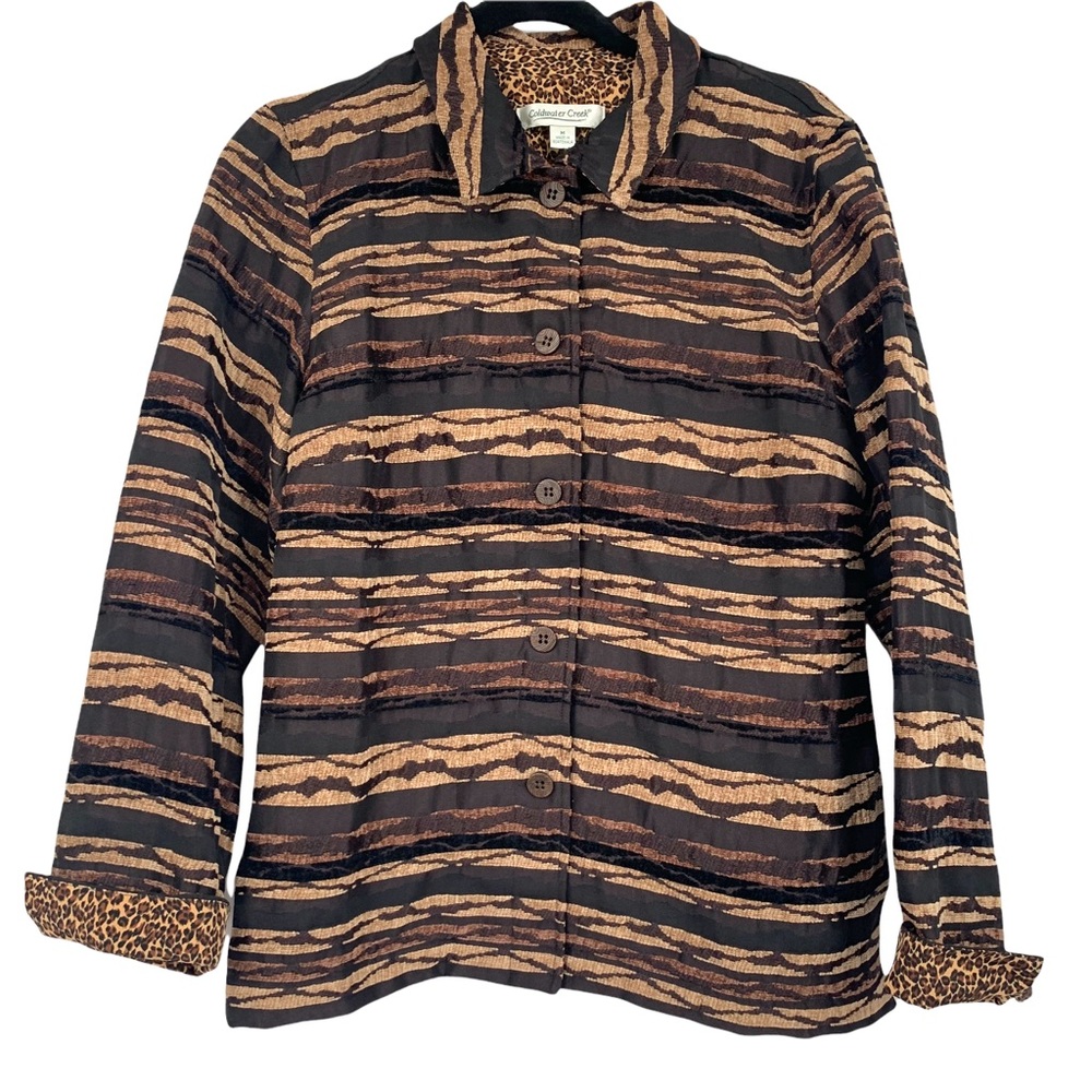 Coldwater Creek Brown Animal Print Button Down Jacket Shacket Medium